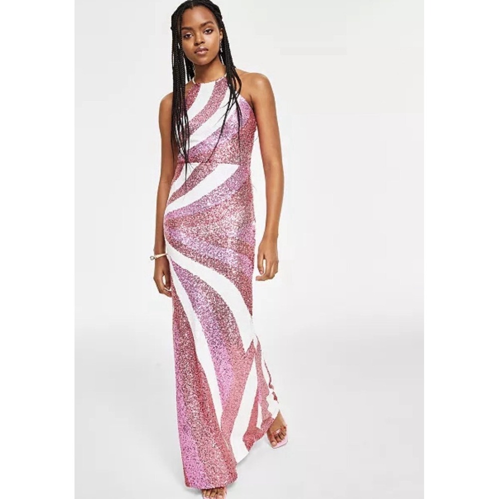 B Darlin Juniors' Halter Multi-Sequin Slim Gown, Created for Macy's Size 1/2